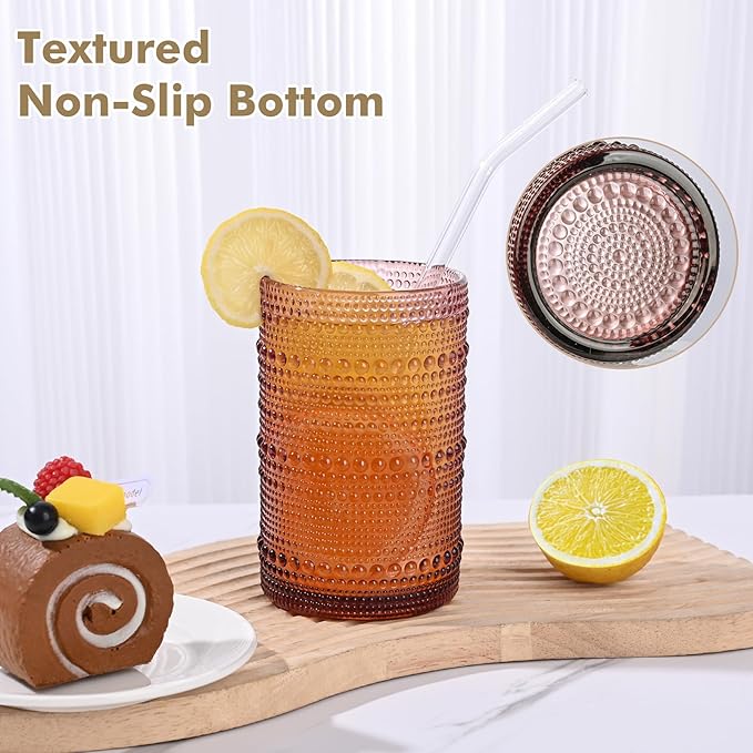 ZMOWIPDL Vintage Hobnail Drinking Glasses Set of 8,Purple 12 oz & 15oz Highball Glass Cups, Kitchen Drinkware Glassware,Embossed Water Tumbler,for Beer,Cocktail,Whiskey,Juice and Various Mixed Drinks