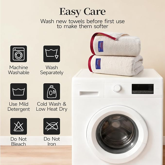 REDKISS 6 Piece Bath Towel Set, 100% Cotton, Soft Absorbent 600 GSM | Includes 2 Bath Towels, 2 Hand Towels & 2 Washcloths | Quick Dry | Contrast Border Design | Bathroom | Guest Bath & Apartment