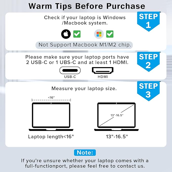 CopGain Laptop Screen Extender - 14 Inch 1080p FHD IPS Triple Portable Monitor for 13-17.3 Inch Laptops - Plug and Play Type-C/HDMI for Windows, Mac