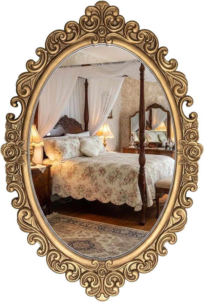 Vercraft 24" x 36" Vintage Gold Mirror for Wall, Antique Gold Oval Baroque Mirror with Imitation Resin Frame, Ornate Wall Decor for Entryway, Fireplace, Living Room, Hallway