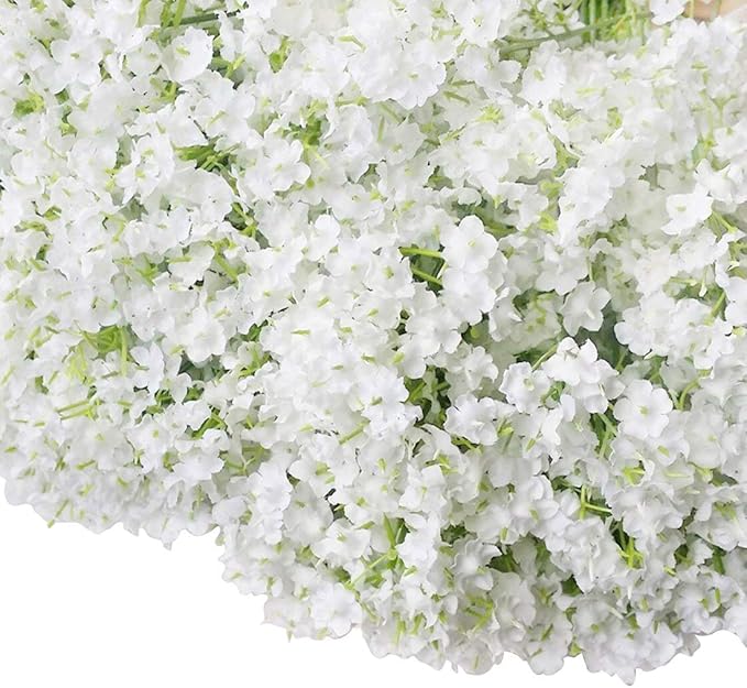 Bringsine Baby Breath Gypsophila White Fake Artificial Flowers for DIY Wedding Bouquets Bridal Shower Centerpieces Arrangements Party Tables Decorations 60 Pieces/Pack