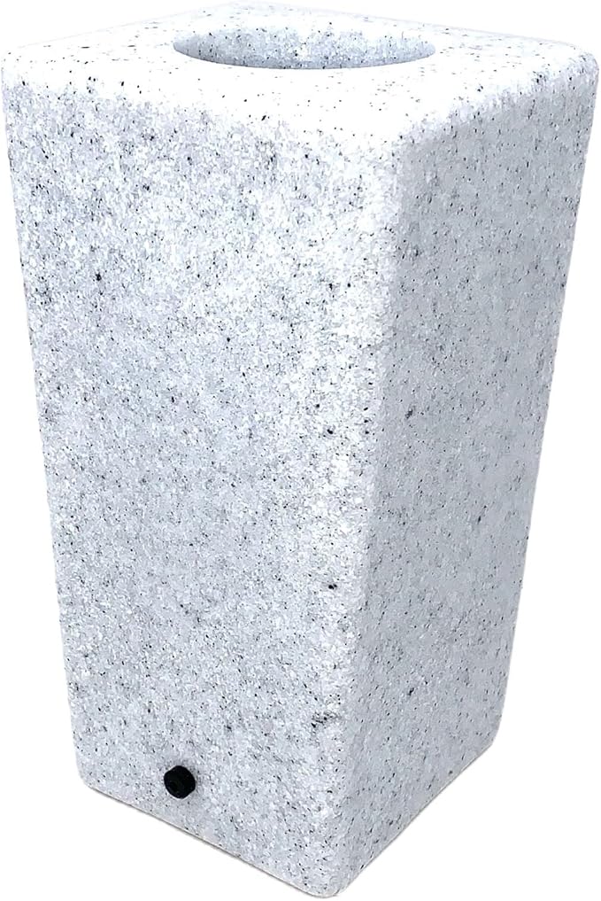 OPTIMUM Square Memorial Cemetery Flower Vase - Plastic (White Granite) with Metal Ground Spike, Grave Marker, Decorations for Gravesite, Headstone Flowers Holder, Garden Lawn & Yard