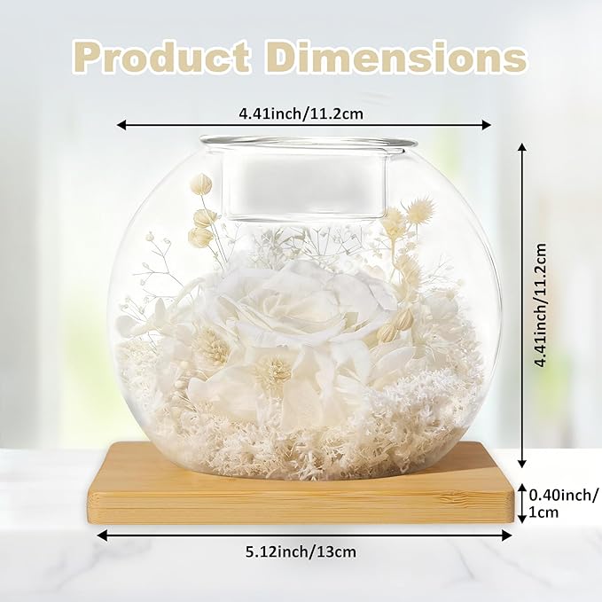 DEEMEI Gifts for Women Birthday Gifts for Women Preserved Real Rose in Glass Dome with Scented Fresh Flowers for Delivery Prime Eternal for Her Mom Grandma Wife Girlfriend Daughter, White