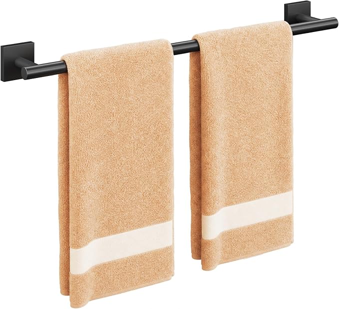 USHOWER Matte Black Towel Bar, 24 Inch Towel Racks for Bathroom Wall Mounted, 304 Stainless Steel Towel Holder with Square Base, Modern Home Decor (Total Length 26 Inch)