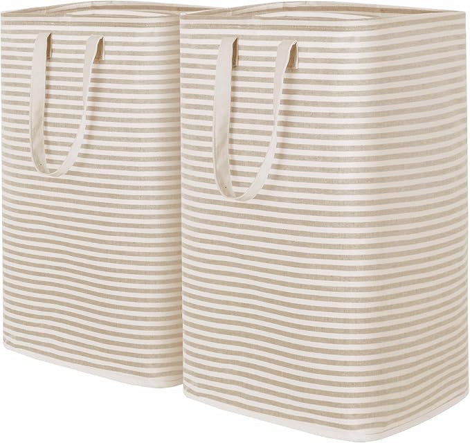 Lifewit 2 Pack Laundry Hamper Large Collapsible Laundry Baskets, Freestanding Waterproof Clothes Hamper with Easy Carry Handles in Laundry Room Bedroom Bathroom College Dorm for Adults, Beige, 2 x 80L