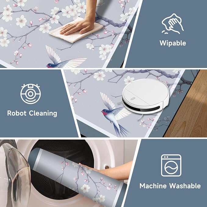 Cherry Blossom Area Rug 3D Swallow Sakura Floral Rugs for Entryway Bedroom Living Room Kitchen Home Decor Soft Non Slip Indoor Carpet Washable Low Pile Floor Mat,2'x3'