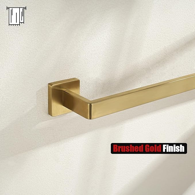 JQK Gold Towel Bar, Rounded Edges 14.41 Inch Towel Rack, 304 Stainless Steel Bathroom Wall Mount, Useable Length 12 Inch, TB250L12-BG