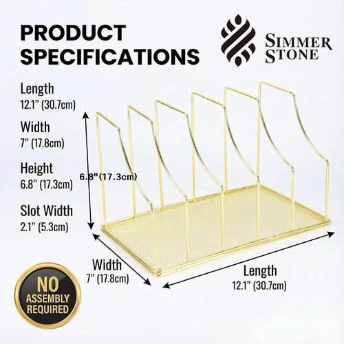 Simmer Stone Gold Binder Organizer - 5 Slot Vertical File Sorter with Mesh Bottom | Large Desktop Holder for Binders & Books