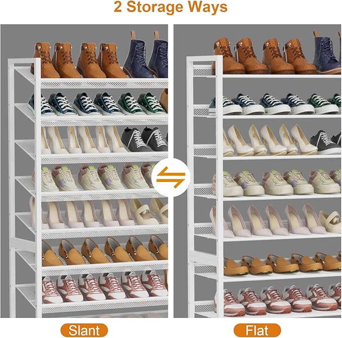 NEYCIL Large Shoe Rack 10 Tier Shoe Organizer, Heavy Duty Metal 5-Tier Stackable Shoe Storage Vertical Shoe Rack for Closet Front Door Entrance, Up to 62 Pairs, 44.8" W x 11.4" D x 71.2" H, White