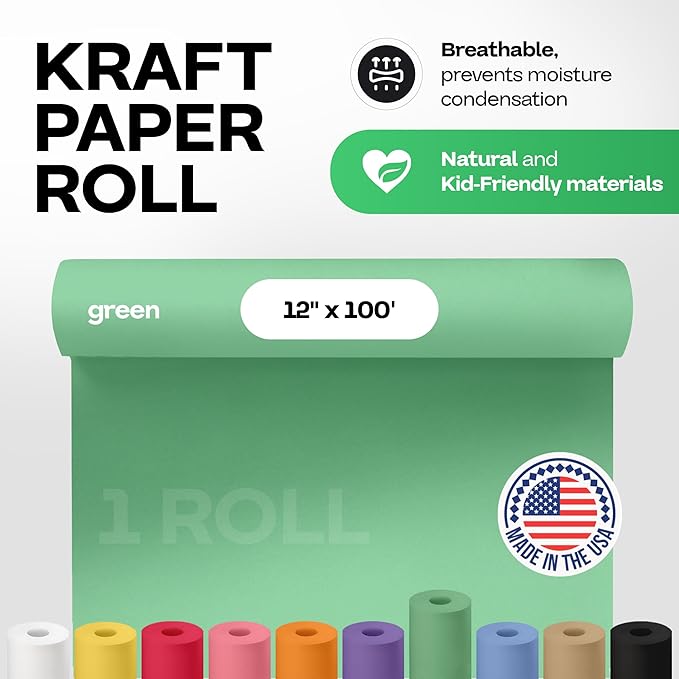 12" x 1200" (100 ft) Christmas Green Kraft Paper Roll - USA-Made Quality Craft Paper for Gift Wrapping, Kids' Arts & Crafts, School Projects - Natural Material 50lb Thickness by IDL Packaging
