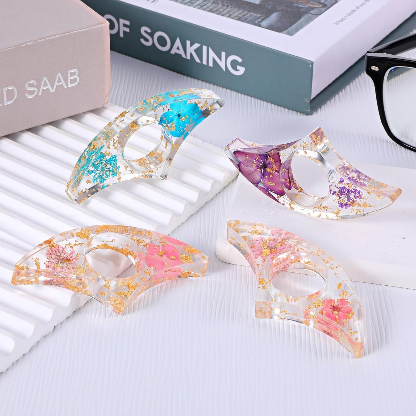 Skiennix Transparent Bookmark Set - 4 Pcs Dried Flower Resin Book Page Holders | Perfect Gift for Readers