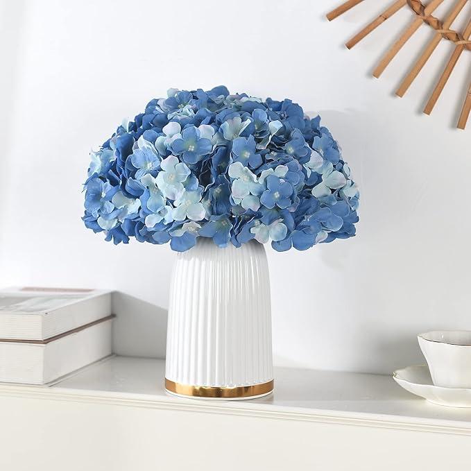 Silk Hydrangea Heads with Stems Artificial Flowers Heads for Home Wedding Decor,Pack of 10 (Sky Blue)