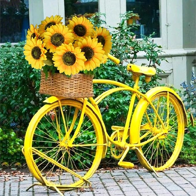Artificial Sunflowers Flowers 8pcs Single Long Stem Large Faux Silk Sunflower Flower Bouquets for Wedding Party Bulk Yellow Centerpieces Home Decor
