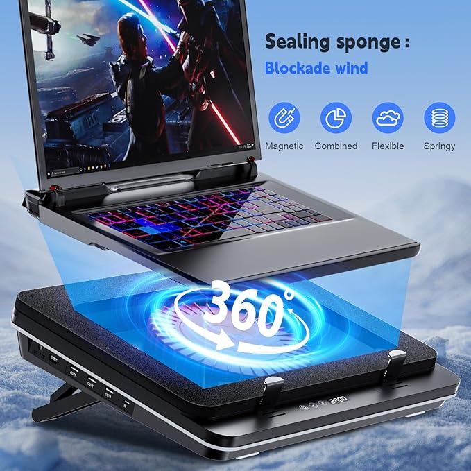 IETS GT600 Laptop Cooling Pad Equipped with Gigantic Turbo-Fan（5.5inch Diameter）,Sealed Foam for Rapid Cooling Gaming Laptop,14.1-19.3 inch Laptop Cooler with 3-Port USB Hub,Dust Filter,Touch Start