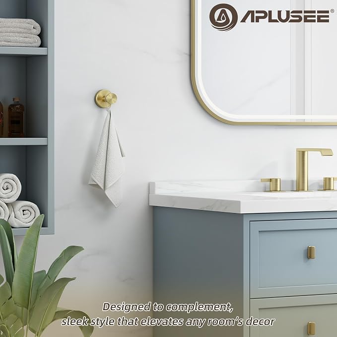 APLusee Brushed Gold Single Robe Wall Hook, 304 Stainless Steel Heavy Duty 11LBS Towel Hanger, Wall Mounted Towel Hook for Bathroom Kitchen Entryway