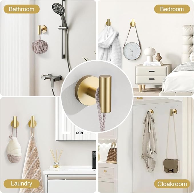 6 Pieces Brushed Gold Towel Bar Bathroom Hardware Set, 23.6Inch Brushed Gold Bathroom Accessories Towel Holder Set, SUS304 Stainless Steel Towel Racks for Bathroom