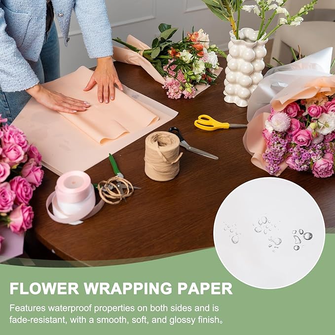 PATIKIL Flower Gift Wrapping Paper, 20 Sheets Gold Edge Waterproof Bouquet Paper Wrap Florist Supplies Packaging Floral Papers for Wedding DIY Craft Valentine Mother's Day, Clear