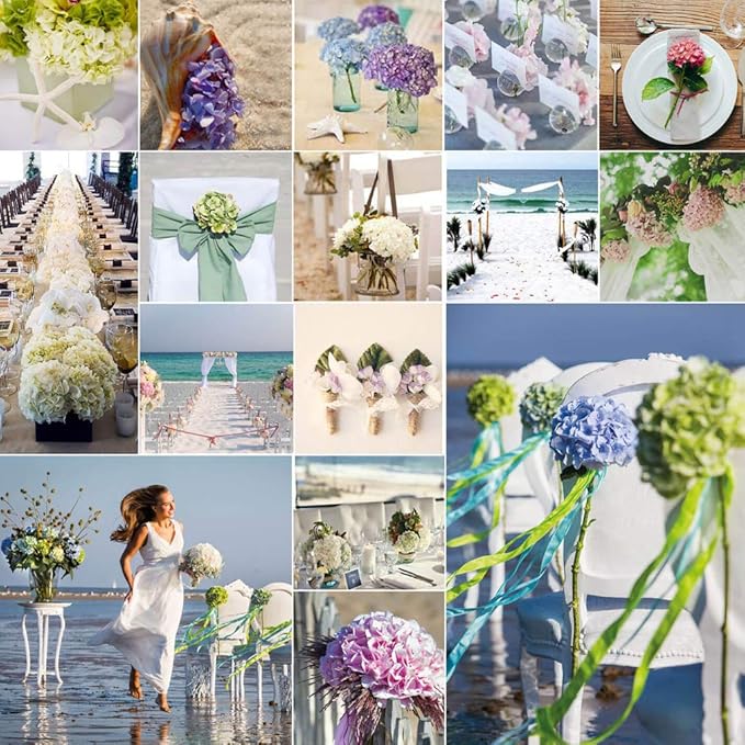 DuHouse Artificial Hydrangea Silk Flower Heads with Stem Fake Blue Hydrangea Bigger Flowers for Wedding Home Garden Centerpiece Pack of 6