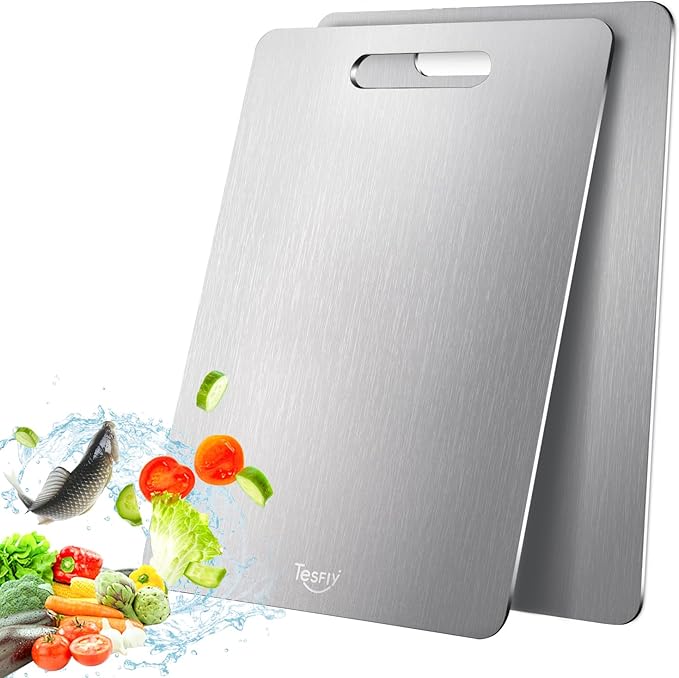 2 Pack Titanium Cutting Board-100% Pure Titanium Cutting Boards For Kitchen, Dishwasher Safe, Easy to clean, Double-sided food-grade Cutting Board For Meats, Fruits And Vegetables (13 x 9)