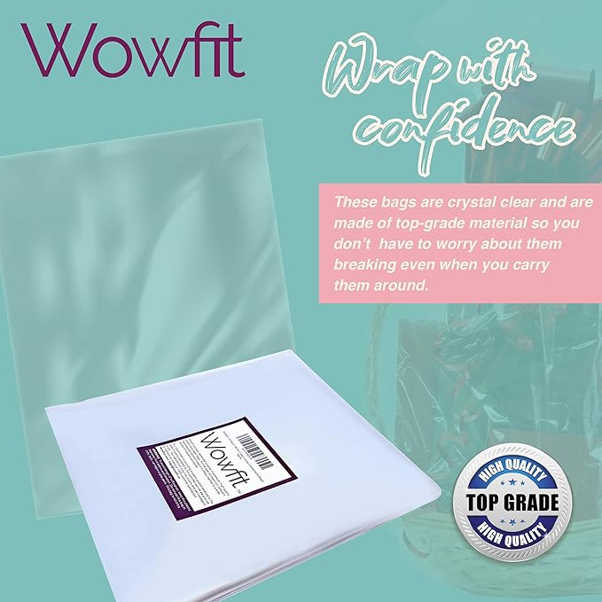 Wowfit 10 CT 16x24 Inch Clear Cellophane Gift Bags – Food-Safe Cello Bags for Small Gift Baskets, Wine Raffles, Bridal or Baby Showers, and More (No Gusset, Ribbon Not Included)