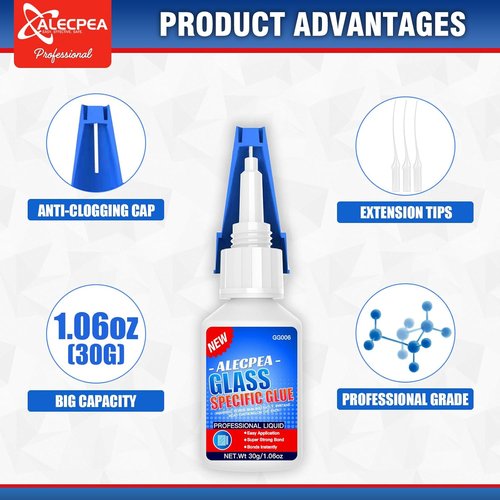 ALECPEA Glass Glue - Crystal Clear Invisible Adhesive for Glass Repair & Jewelry - Waterproof, Heat-Resistant Bond with Quick 15s Set & 3 Precision Tips