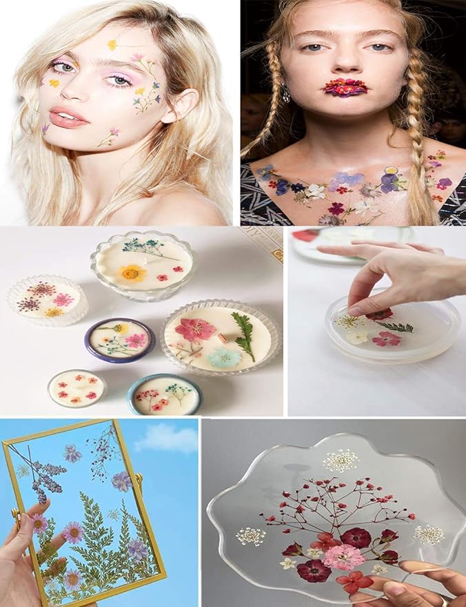 150PCS Red Dried Pressed Flowers with Butterfly Stickers - YouthBro Real Nature Flowers Herb Set for Resin DIY Jewelry Candle Soap Vase Making Nail Card Scrapbook Art Craft Floral Decors