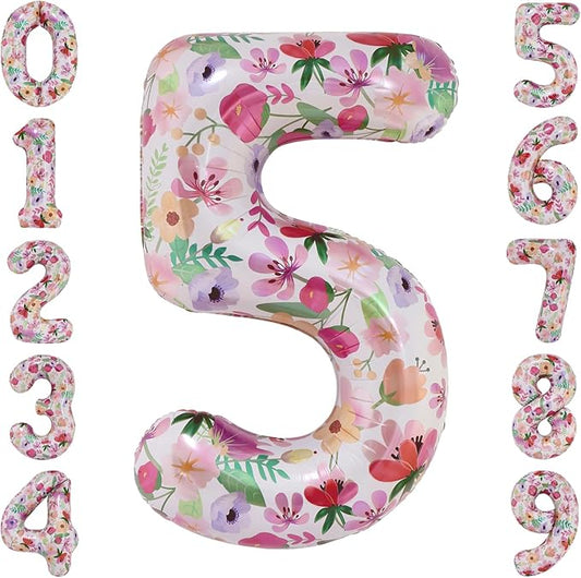 Flower Balloons 40 Inch Floral Number 5 Balloon for 5th Birthday Garden Party Decorations Five Year Old Photo Props Foil Number 5