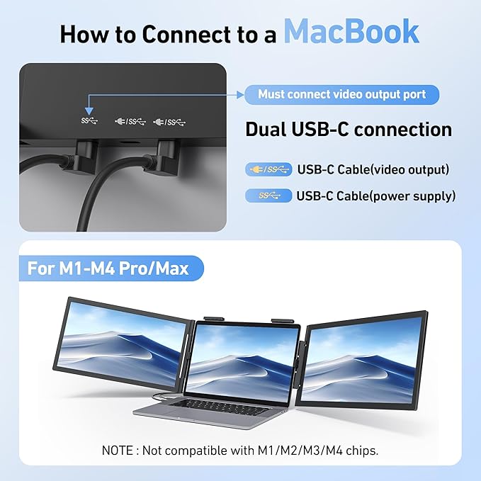 Pornitor Laptop Screen Extender, 14’’ FHD 1080P Triple Portable Monitor for Laptop with Ultra-Slim IPS Display, USB-C Plug and Play Multi Screen Attachment for 14"-16.5" Laptops