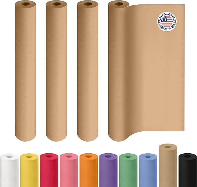 Brown Kraft Paper Roll 36" x 2160" (180 feet), Pack of 4 - USA-Made Brown Wrapping Paper 30lb Thickness for Packing, Moving, Shipping & Crafts - 100% Recycled Natural Craft Material by IDL Packaging