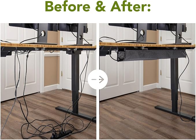PERFECT POSTURE Mesh Cable Organizer – Under Desk Cable Management with Adjustable Straps, Flexible Mesh, Easy-Access Design, & Standing Desk Compatible – 37.4” (Black)