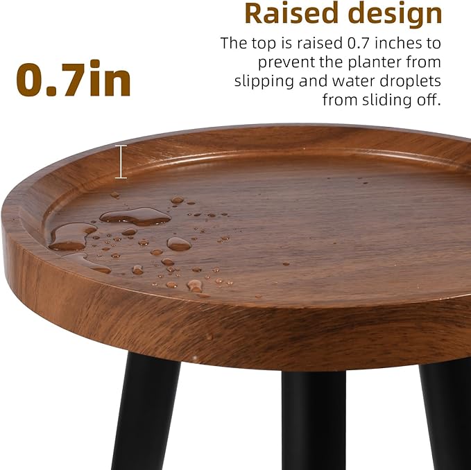 KGPLOME Indoor Plant Stand,Wood Mid Century Plant Table in Walnut Finish,Tall Plant Stand for Flower Pot,Modern Round Small Side End Table with Raised Design (Walnut, 12"x18")