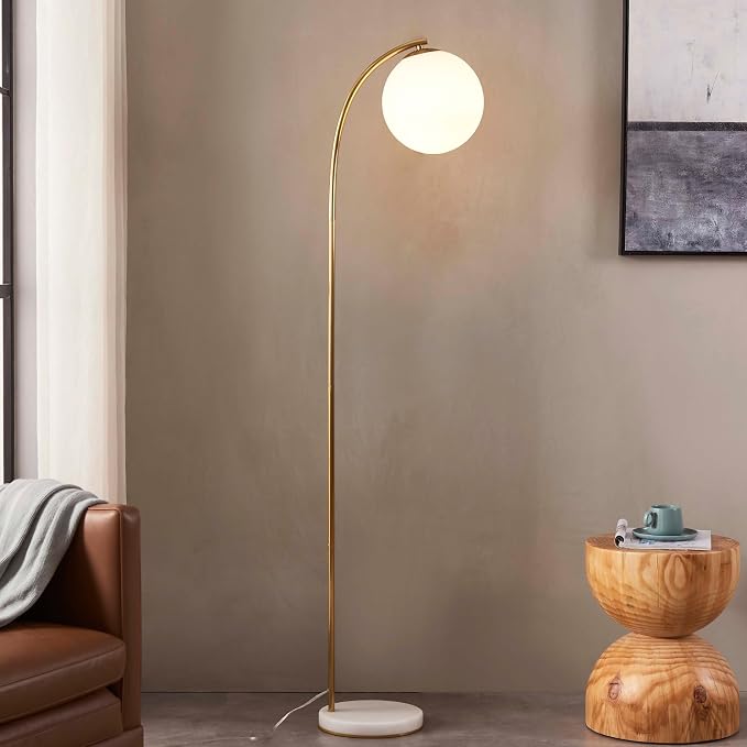 Brightech Luna Drop 75 in. Antique Brass Modern 1-Light LED Energy Efficient Floor Lamp with Frosted White Glass Globe Shade FL-LNDRP-BRS