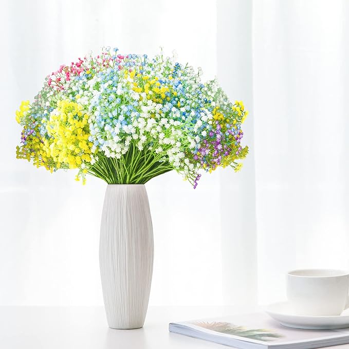 JIFTOK Babys Breath Artificial Flowers, 24 Pcs Fake Flowers Gypsophila Bouquet Fall Flowers Artificial for Decoration, Real Touch Silk Flower for Wedding Christmas DIY Party Home Garden (Mix Color)