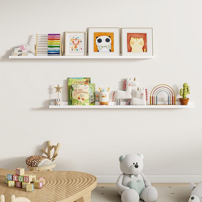 Dreamland Picture Ledge Shelf for Wall, Floating Shelves Set of 2,55 inch Long Floating Shelves with Lip for Living Room,Bedroom,Bathroom,Kitchen,White