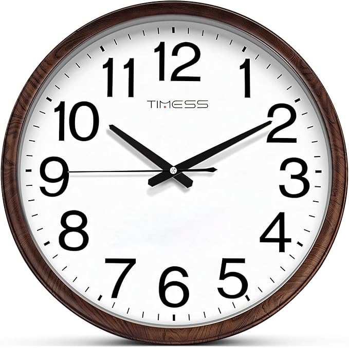 TIMESS Wall Clock, Classic Wood Style Finish, 13 Inch Non-Ticking Silent Battery Operated Analog Clock, Ideal Retro Decor for Home, Bedroom, Living Room, Kitchen, Bathroom, Office(Wood Brown)