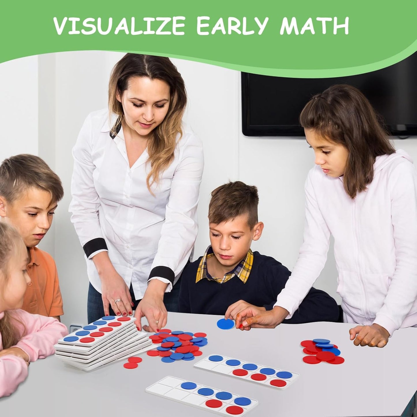 Soulchen 12 Sets Plastic Ten Frames - Essential Math Manipulatives for Kids | Includes 120 Red & Blue Counters