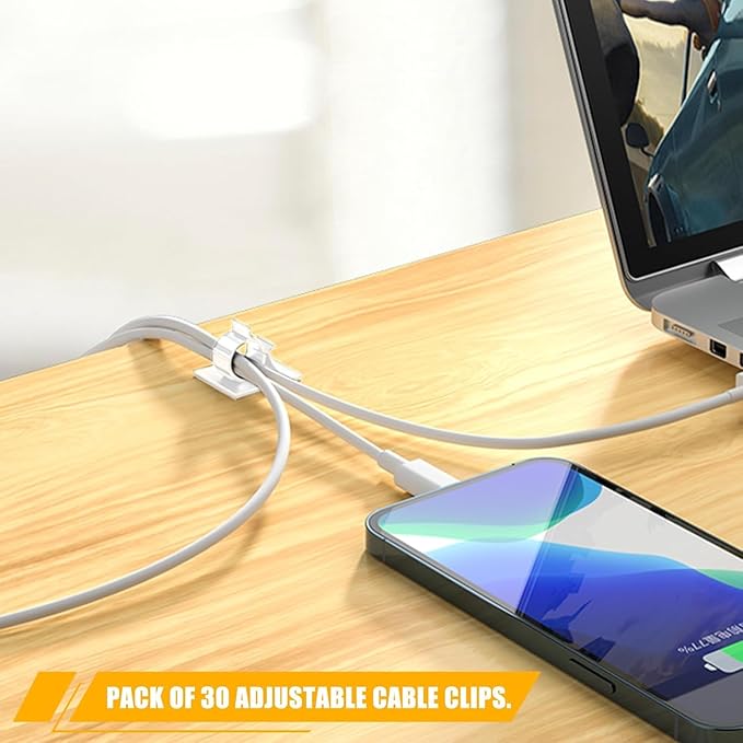Viaky 30pcs Self-Adhesive Cable Clips-Reusable Adjustable Nylon Bracket Automobile, Indoor and Outdoor Desk Wall Wiring Wire Fixing Management Suitable for Cable Width 0.3''(White)