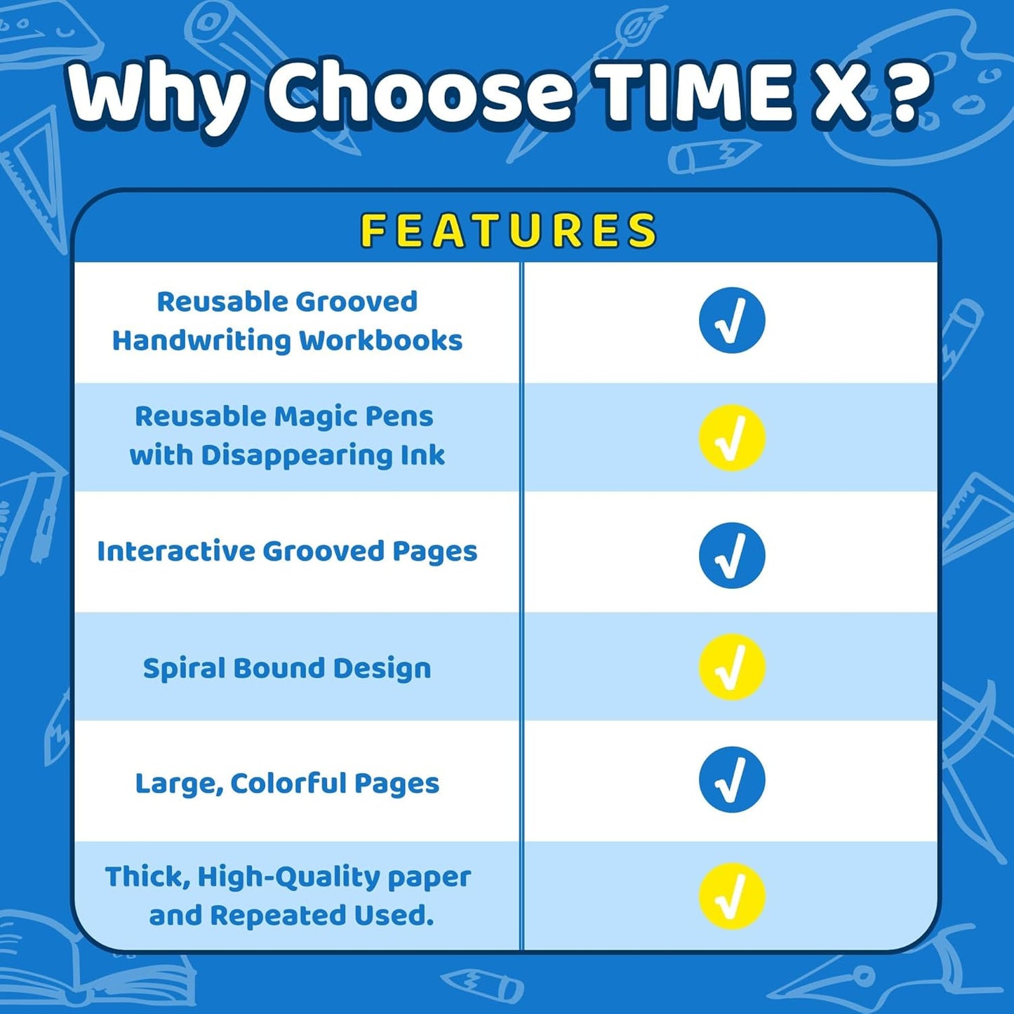 TIME X Magic Grooved Writing Practice Books - Reusable 3D Handwriting Workbooks for Kids Ages 3-8 | Large Size with Disappearing Ink