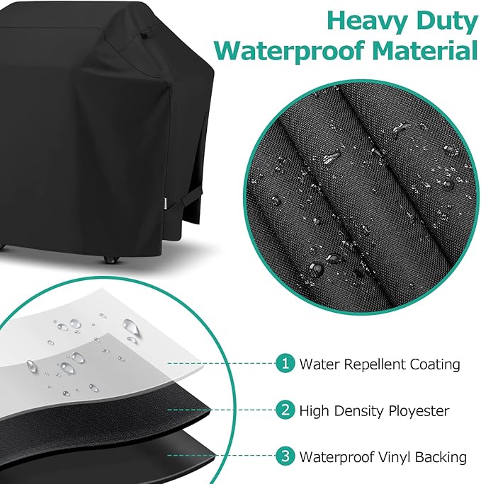 SunPatio Gas Grill Cover 60 Inch, Outdoor Heavy Duty Waterproof Barbecue Gas Cover, UV and Fade Resistant, All Weather Protection Compatible for Weber Charbroil Brinkmann Grills and More, Black