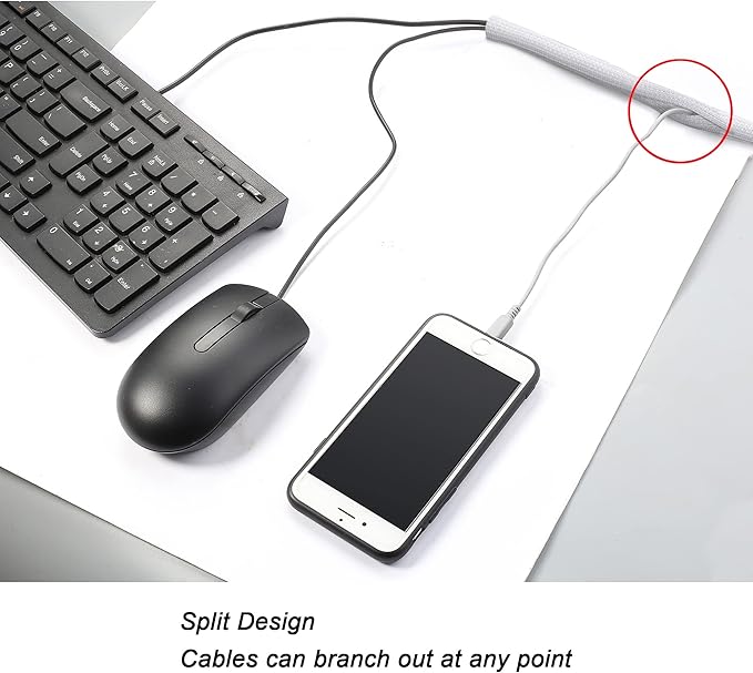 CrocSee 10ft - 3/8 inch Braided Cable Management Sleeve Cord Protector - Self-Wrapping Split Wire Loom for TV/Computer/Home Theater/Engine Bay - White