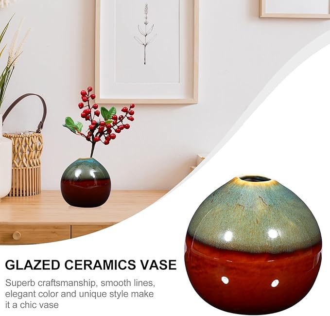 Elegant Glazed Ceramic Vase for Hydroponic Plants and Dry Flowers Minimalist Nordic Style Flower Container Artistic Home Decor Ornament in Blue