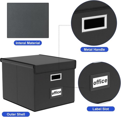 Huolewa File Organizer Box - Collapsible Faux Leather Filing System with Lid | Decorative Home/Office Storage
