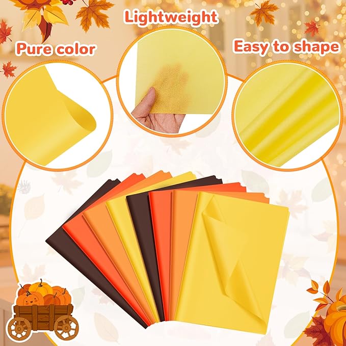Qilery 500 Sheets Thanksgiving Orange Brown Tissue Paper Bulk Fall Yellow Colored Wrapping Tissue Sheets for Gift Bags 15 x 20 Inch Acid Free Decoupage Paper for Friendsgiving Harvest DIY Craft