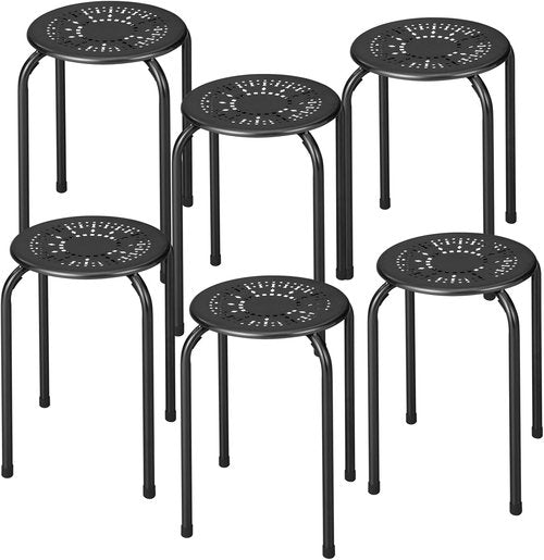 POWERSTONE Stackable Stools - Portable Metal Seating for Classroom & Home Office - 6 Pack, Black