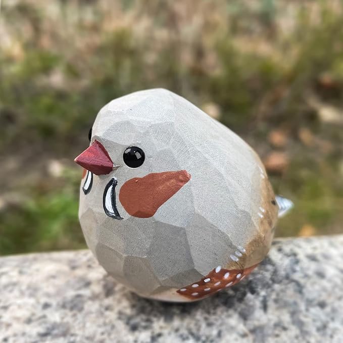 Bird Figurines Hand Carved Painted Wooden Statues for Home Decor, Gift for Bird Lovers,Housewarming, Birthday, Christmas, Anniversaries (NO.07-Grey Zebra Finch)