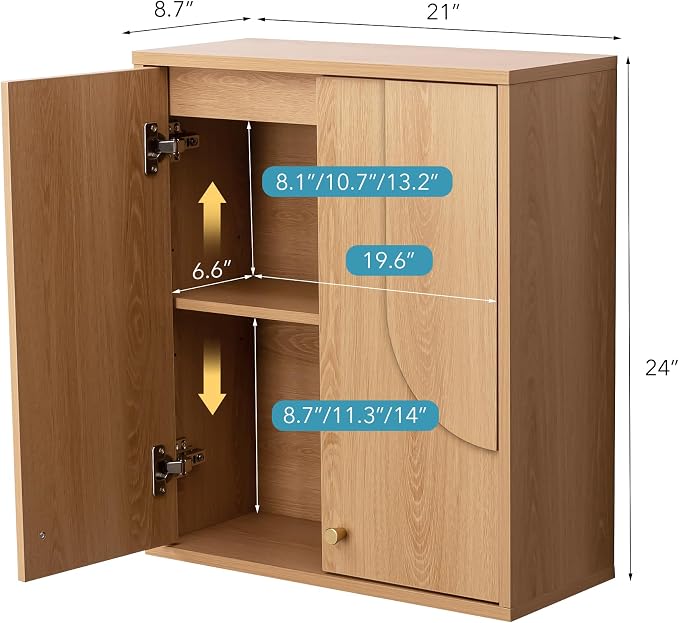 VANIRROR Arched Wood Medicine Cabinet with Soft Close - Premium 25 Lbs Japandi Wall Cabinet - French Cleat Over The Toilet Organizer for Bathroom, Coffee Bar & Entryway