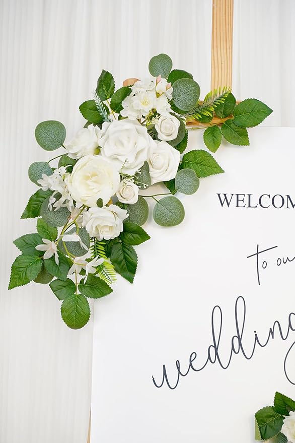 WEIERYUE(Pack of 2 Artificial Flowers Decorations, Wedding Flowers, Wedding, Banquet, Party, Reception Entrance Welcome Sign and Background Decoration(White)