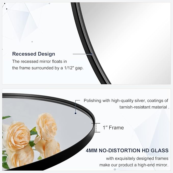 ANDY STAR 24x32'' Oval Mirror, Black Oval Mirror Pill-Shaped Design in Stainless Steel Metal Frame for Bathroom, Entryway, Living Room, Contemporary 1" Deep Wall Mount Vertical or Horizontal