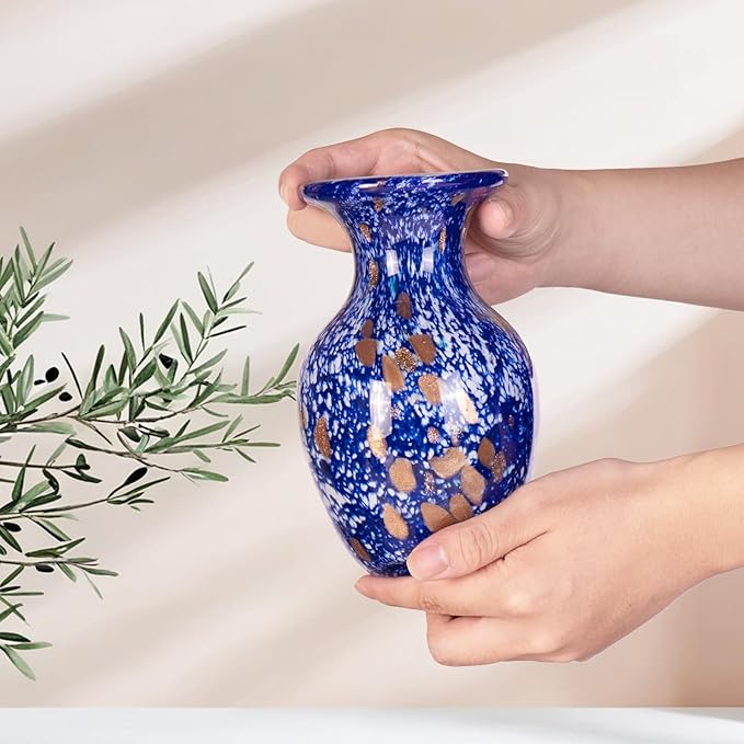 KAMMAK Colored Glass Vase, Beautiful Hand Blown Decorative Vase, Modern Art Vase for Flower Mantle Dining Table Centerpiece, Entryway Living Room Wedding Decoration, FH014