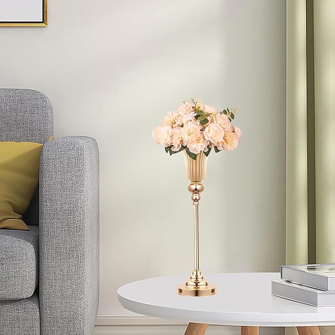 Gold Trumpet Vases for Table Centerpieces - 2 Pcs 22.4" Tall Versatile Metal Trumpet Vase Tabletop Flower Stand for Party Dinner Anniversary Ceremony Centerpiece Event